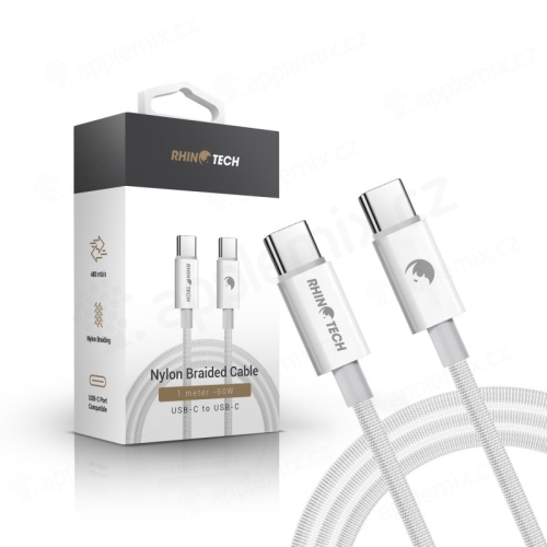 Nabíjecí kabel RHINOTECH - 60W USB-C pro Apple iPad / MacBook - tkanička - bílý - délka 1m