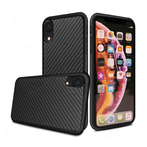 Kryt pro Apple iPhone Xr - gumový / umělá kůže - karbonová textura - černý