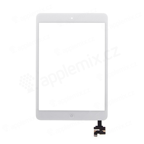 Dotykové sklo (touch screen) s IC konektorem a flex s Home Buttonem pro Apple iPad mini / mini 2 (Retina) - bílé - kvalita A