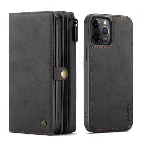 CASEME puzdro pre Apple iPhone 12 / 12 Pro - peňaženka + kryt telefónu - priehradka na doklady - čierne