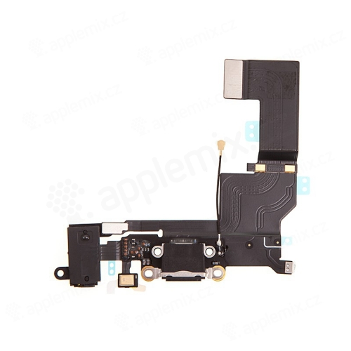 Napájecí a datový konektor s flex + audio jack konektor + mikrofon pro Apple iPhone SE - černý - kvalita A+