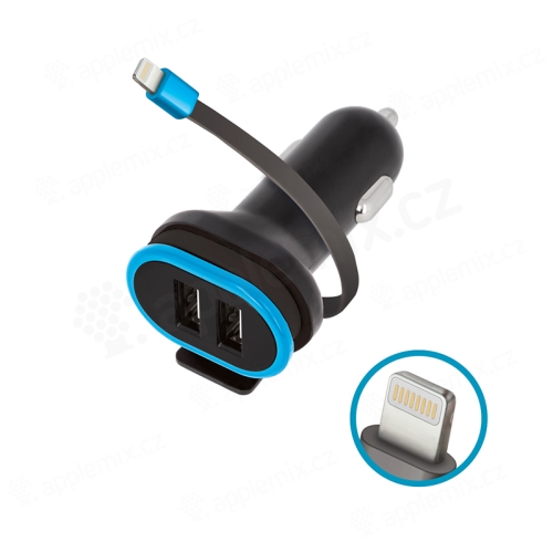 Autonabíječka FOREVER 2x USB + kabel Lightning - 2,4A - černá / modrá