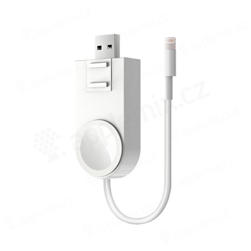 Nabíjací kábel 2v1 pre Apple Watch / Apple iPhone - Lightning konektor - Biely