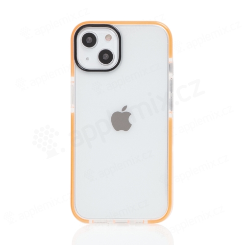 Kryt DEVIA pre Apple iPhone 13 - plast / guma - priehľadný / oranžové línie