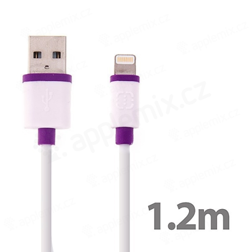 MFi synchronizační a nabíjecí kabel Lightning Walnut pro Apple iPhone / iPad / iPod - bílý s fialovými prvky