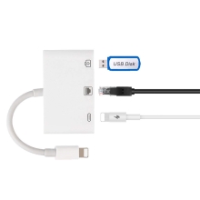 Přepojka / adaptér pro Apple iPhone / iPad - Ethernet + USB-A + Lightning pro nabíjení