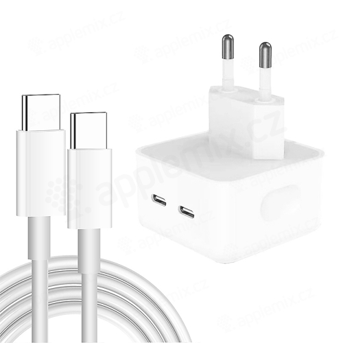 Nabíjacia súprava 2v1 pre zariadenia Apple - EÚ adaptér + 1m kábel USB-C / USB-C - 2x USB-C - 35 W - biela