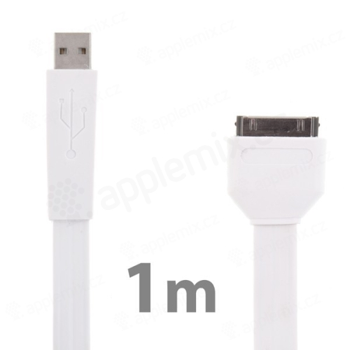 Plochý synchronizační a nabíjecí USB kabel pro Apple iPhone / iPad / iPod - bílý