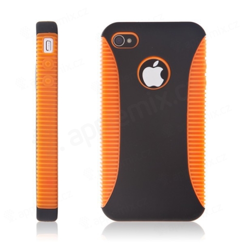 Dvoubarevný dvoudílný kryt pro Apple iPhone 4 - černo-oranžový