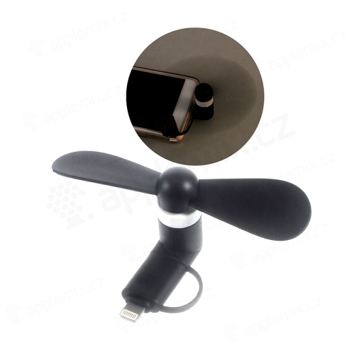 Větráček / ventilátor s Lightning a micro USB konektorem - černý