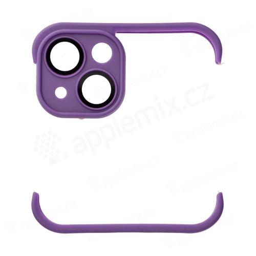 Nárazník / mini rámček pre Apple iPhone 13 + tvrdené sklo na šošovku fotoaparátu - silikón - fialový