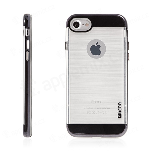Kryt SLiCOO pro Apple iPhone 7 / 8 gumový / černý plastový rámeček - broušený vzor - průhledný