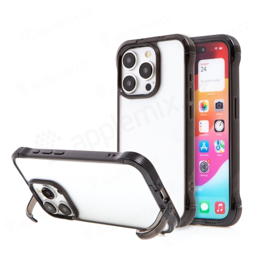 Kryt pre Apple iPhone 15 Pro Max - plast / guma - multifunkčný stojan - priehľadný / čierny