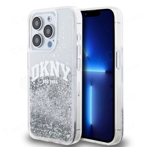 Kryt DKNY Liquid Glitter Arch Logo pro Apple iPhone 15 Pro - průhledný