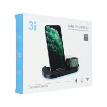 3v1 nabíjecí stanice Qi pro Apple iPhone + AirPods + Watch - skládací - černá