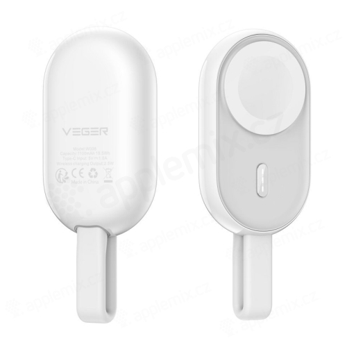 Externá batéria / powerbanka VEGER pre Apple Watch - USB-C - 1200 mAh - kompaktná - biela