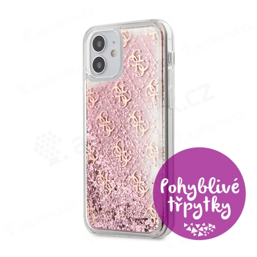 Kryt GUESS Liquid Glitter pre Apple iPhone 12 mini - plastový - ružové trblietky