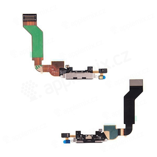Flex kábel + mikrofón + napájací a dátový konektor pre Apple iPhone 4S - čierny - kvalita A+