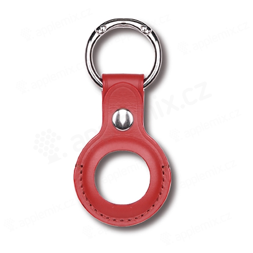 Kryt / obal DEVIA pro Apple AirTag - kovový kroužek - kožený - červený