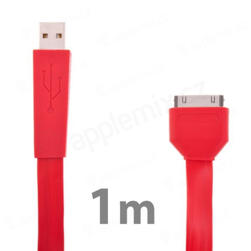 Plochý synchronizační a nabíjecí USB kabel pro Apple iPhone / iPad / iPod - červený