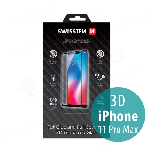 Tvrzené sklo (Tempered Glass) SWISSTEN pro Apple iPhone 11 Pro Max - 3D - černý rámeček - 0,2mm