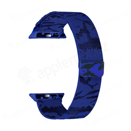 Řemínek pro Apple Watch 44mm Series 4 / 5 / 42mm 1 2 3 - magnetický - nerez - maskáčový - modrý / černý
