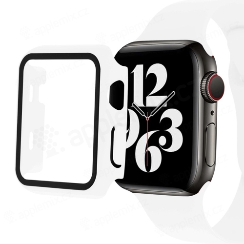 Řemínek + kryt + sklo pro Apple Watch 7 / 8 / 9 45mm - silikonový / plastový - bílý