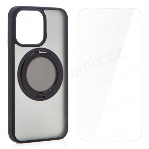 Kryt + predné tvrdené sklo BASEUS Smart Ring pre Apple iPhone 15 Pro Max - plast / guma - čierny