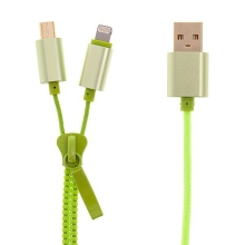 2v1 Synchronizační a nabíjecí kabel Lightning a micro USB pro Apple iPhone / iPad / iPod a další zařízení - zip - zelený - 90cm