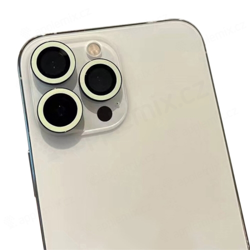 Tvrdené sklo pre Apple iPhone 15 Pro / 15 Pro Max - na šošovku fotoaparátu - svietiace - sada 3 kusov - svetlozelené