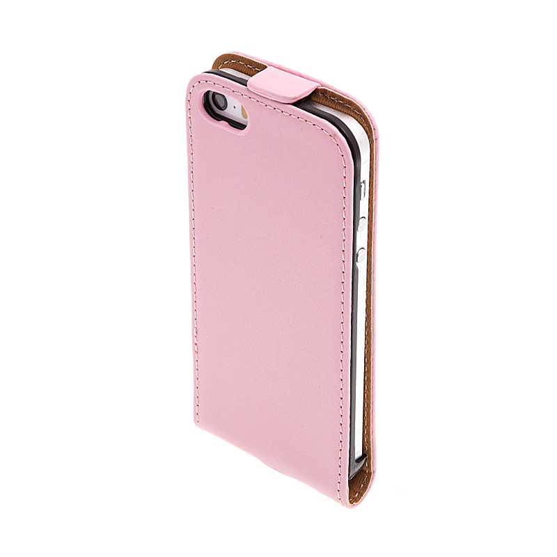 Flipové vyklápěcí pouzdro pro Apple iPhone 5 / 5S / SE s texturou kůže - růžové
