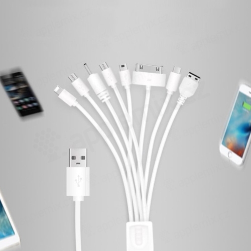 Nabíjecí kabel 8v1 pro Apple iPhone a další telefony - Lightning, 30 pin, USB-C - bílý - 1m
