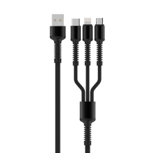 Synchronizační a nabíjecí kabel 3v1 - Lightning + Micro USB + USB-C - tkanička - šedý / černý