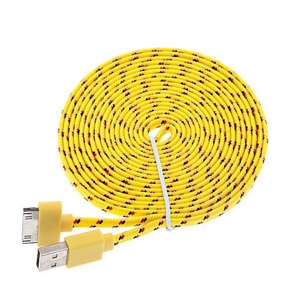 Synchronizační a nabíjecí kabel s 30pin konektorem pro Apple iPhone / iPad / iPod - tkanička - plochý žlutý - 3m