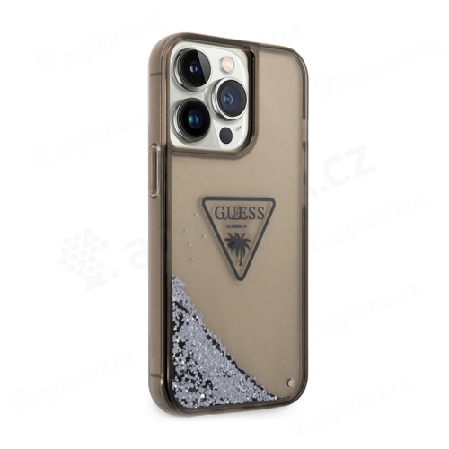 Guess Liquid Glitter Triangle Cover pre Apple iPhone 14 Pro - Pohyblivé trblietky - Plast - Sivý