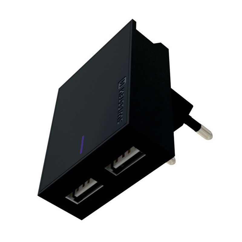 SWISSTEN nabíječka 2x USB - EU koncovka - černá; 22031000