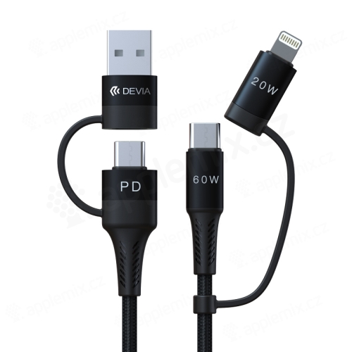 Nabíjecí kabel 4v1 Lightning + USB-C / USB-A + USB-C FOREVER - tkanička - 1,2m - černý