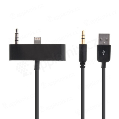Synchronizačný, nabíjací a 3,5 mm audio kábel AUX pre Apple iPhone 5 - čierny - 1,2 m