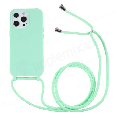 Kryt pro Apple iPhone 13 mini - šňůrka - gumový - mátově zelený