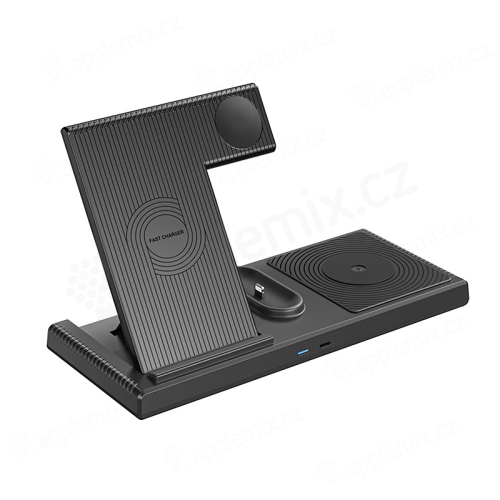 YESIDO 4v1 stojan / Qi nabíjačka pre 2x Apple iPhone / Watch / AirPods - čierna