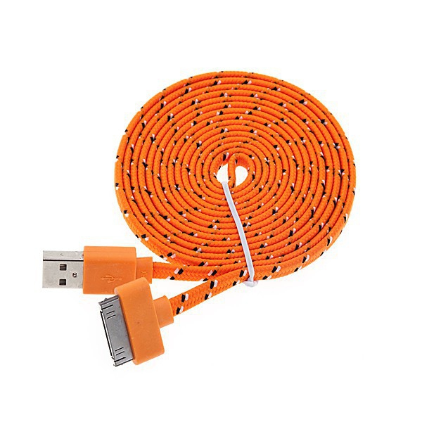 Synchronizační a nabíjecí kabel s 30pin konektorem pro Apple iPhone / iPad / iPod - tkanička - plochý oranžový - 2m