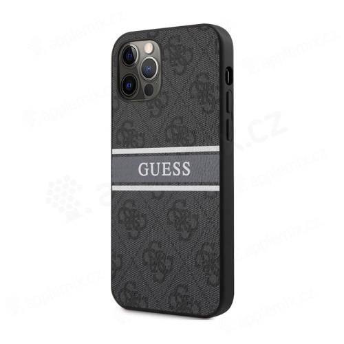 Kryt GUESS 4G pro Apple iPhone 12 / 12 Pro - proužek s logem Guess - umělá kůže - šedý