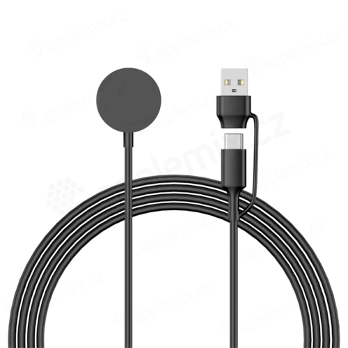 Nabíjací kábel USB-A + USB-C na Apple Watch - 1 m - čierny