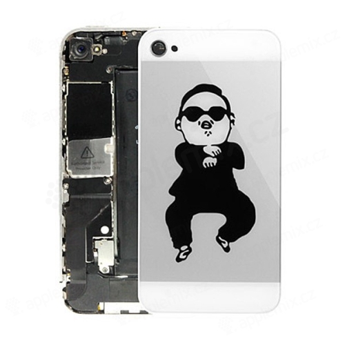 Náhradní zadní kryt ve stylu PSY Gangnam Style pro Apple iPhone 4S - stříbrno-bílý