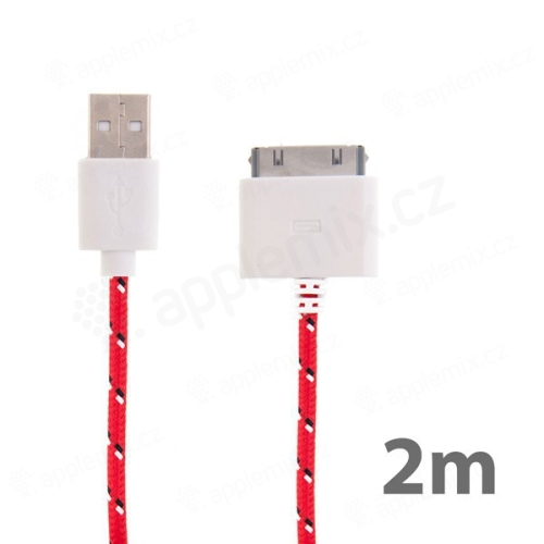 Synchronizační a nabíjecí kabel s 30pin konektorem pro Apple iPhone / iPad / iPod - tkanička - červený - 2m