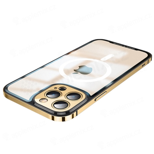 Kryt pro Apple iPhone 13 Pro - podpora MagSafe - skleněný / kovový - průhledný / zlatý