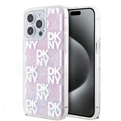 Kryt DKNY Liquid Glitter Checkered Pattern pro Apple iPhone 15 Pro Max - růžový