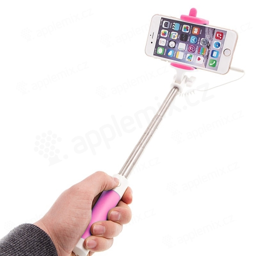 Selfie tyč teleskopická - kabelová spoušť - 3,5mm jack - růžová