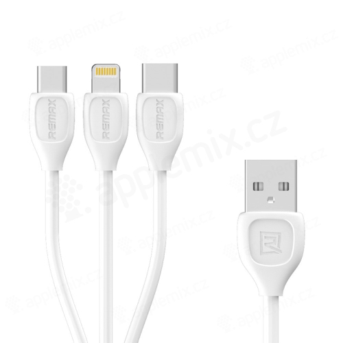 3v1 Synchronizační a nabíjecí kabel REMAX Lightning + USB-C + micro USB konektory - bílý - 1m