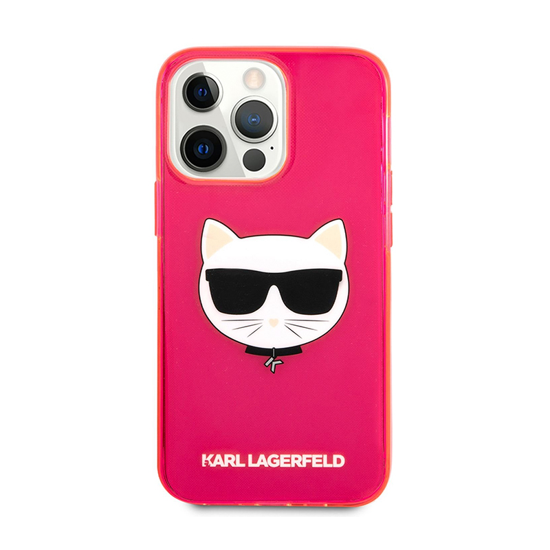 Kryt KARL LAGERFELD pro Apple iPhone 13 Pro - hlava Choupette - gumový - růžový